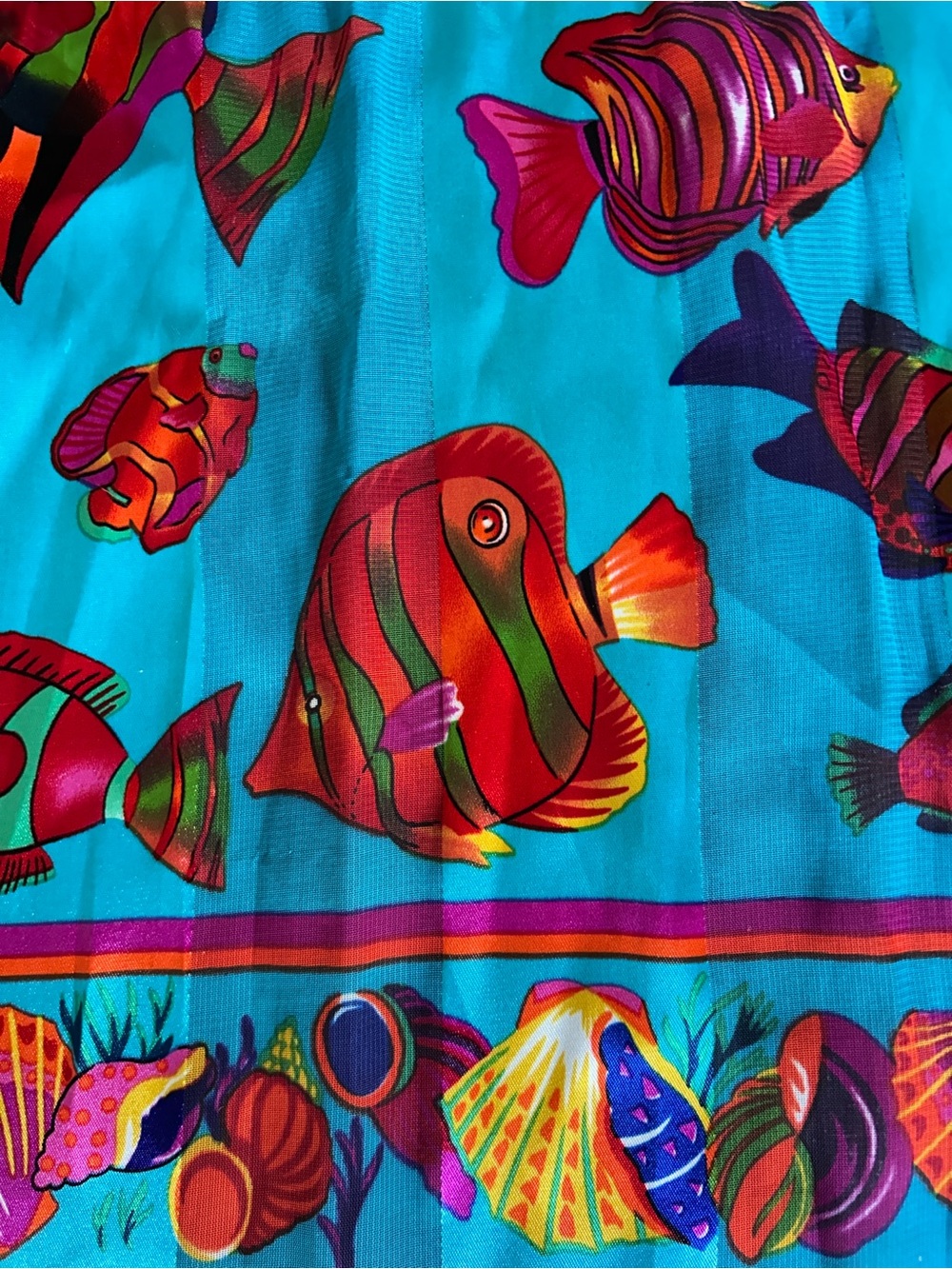 Multicolor Tropical Fish Print Scarf - Teal, Red, Orange, Purple 13“ x 58“